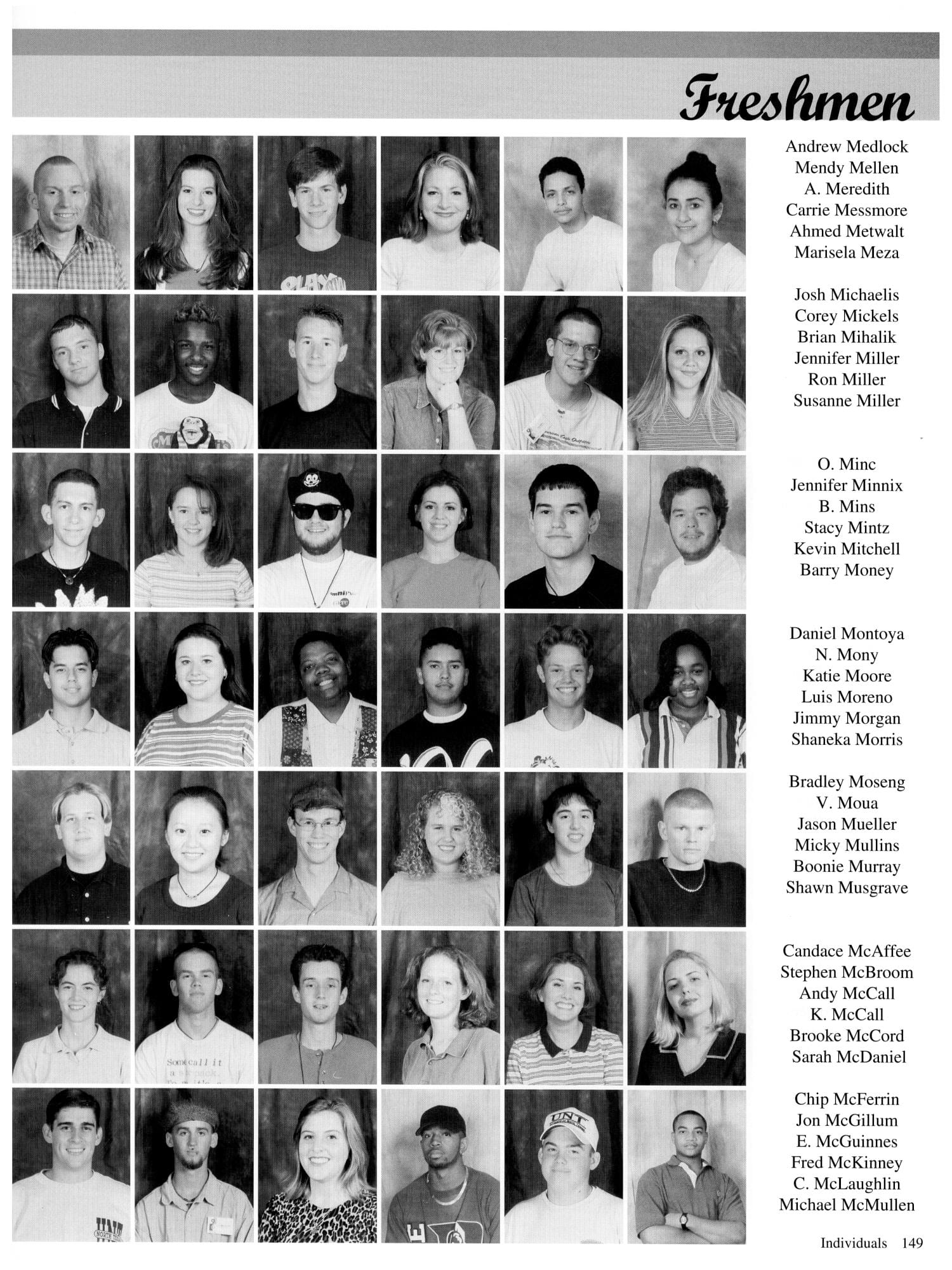 Scan of a page from UNT's 1997 yearbook which featured Corey Mickels
